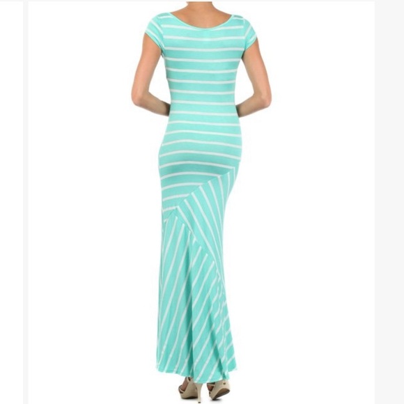 J’MODE USA: Asymmetrical Design Long Teal/ White Stripes Dress- Size XL SEE PICS - Picture 2 of 8